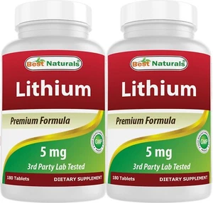 2 Pack Best Naturals Lithium Orotate 5 mg 180 Tablets - Picture 1 of 7