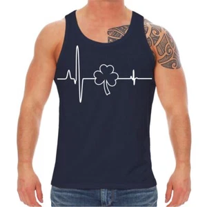 Canotta uomo maglia muscolare battito cardiaco polso Irlanda quadrifoglio giorno di San Patrizio  - Foto 1 di 4