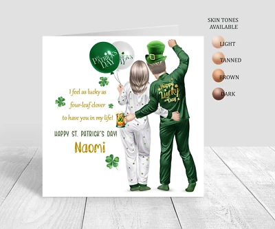 Personalised Couples St. Patricks Day Card For Partner Good Luck Clover Card 821 - Image 1 of 4