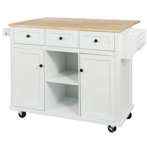 Unbranded Kitchen Island 37.20" H X 53.10" W, Rubber Wood Desktop, 3-Drawers - Picture 1 of 7