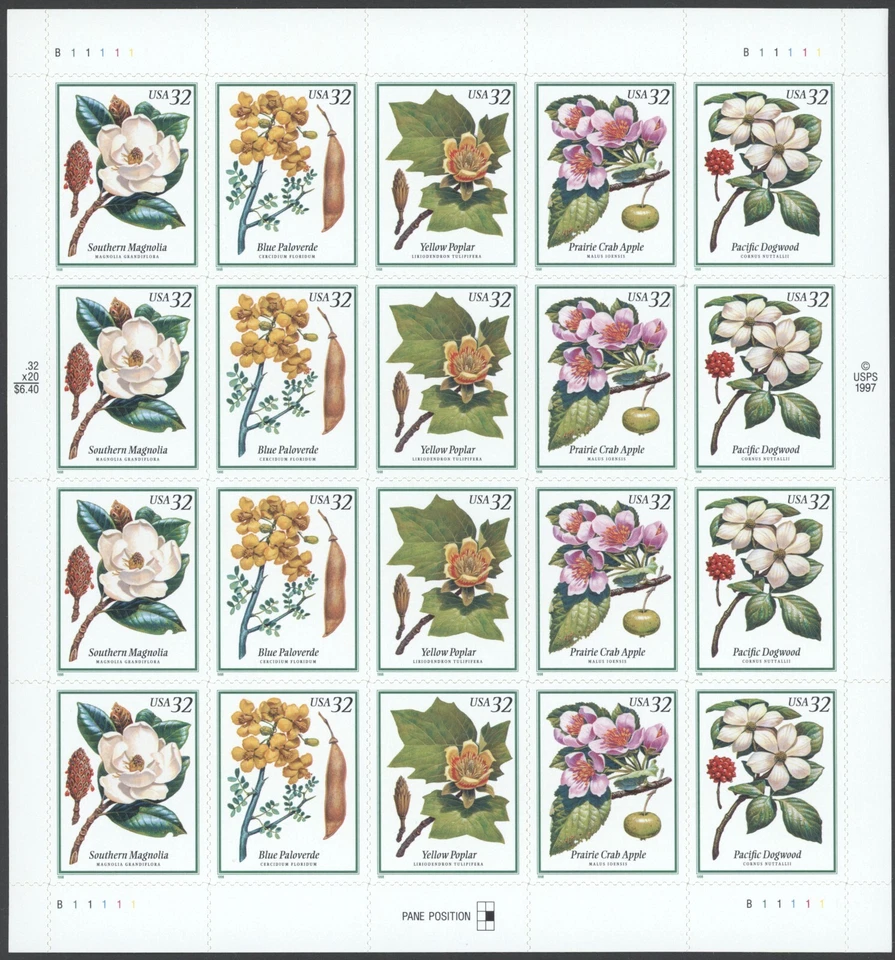 1998 US Scott #3193-97, 32c Flowering Trees, Sheet of 20 MNH - Image 1 of 1