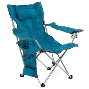 Campingstuhl B-Ware Campingliege gepolstert Fußstütze abnehmbar blau 100kg - Bild 1 von 7