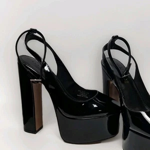 ASOS DESIGN Platform Heels Black Patent Ankle Strap Shoes Size 6 US / 37 EU - Picture 1 of 11