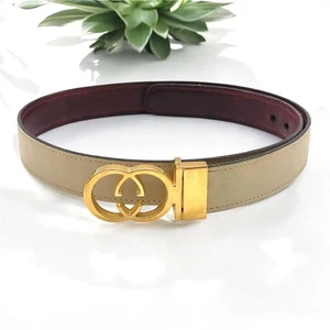 Gucci Leather Belt Interlocking G Gold Buckle Men's Women's Classic Accessory - Picture 1 of 9