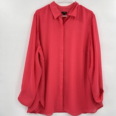 Talbots Womens Long Sleeve Clip Dot Button Up Top Size 2x Pink Chiffon Career - Image 1 of 4