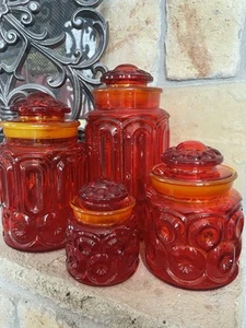 L. E. Smith Amberina Moon And Stars Canister Set - Stellar Condition - Picture 1 of 6