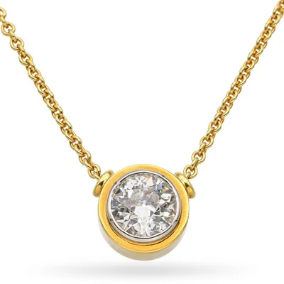 Vintage 18k Yellow Gold 1.8ct Old Euro Cut Diamond Solitaire Necklace GIA - Image 1 of 4