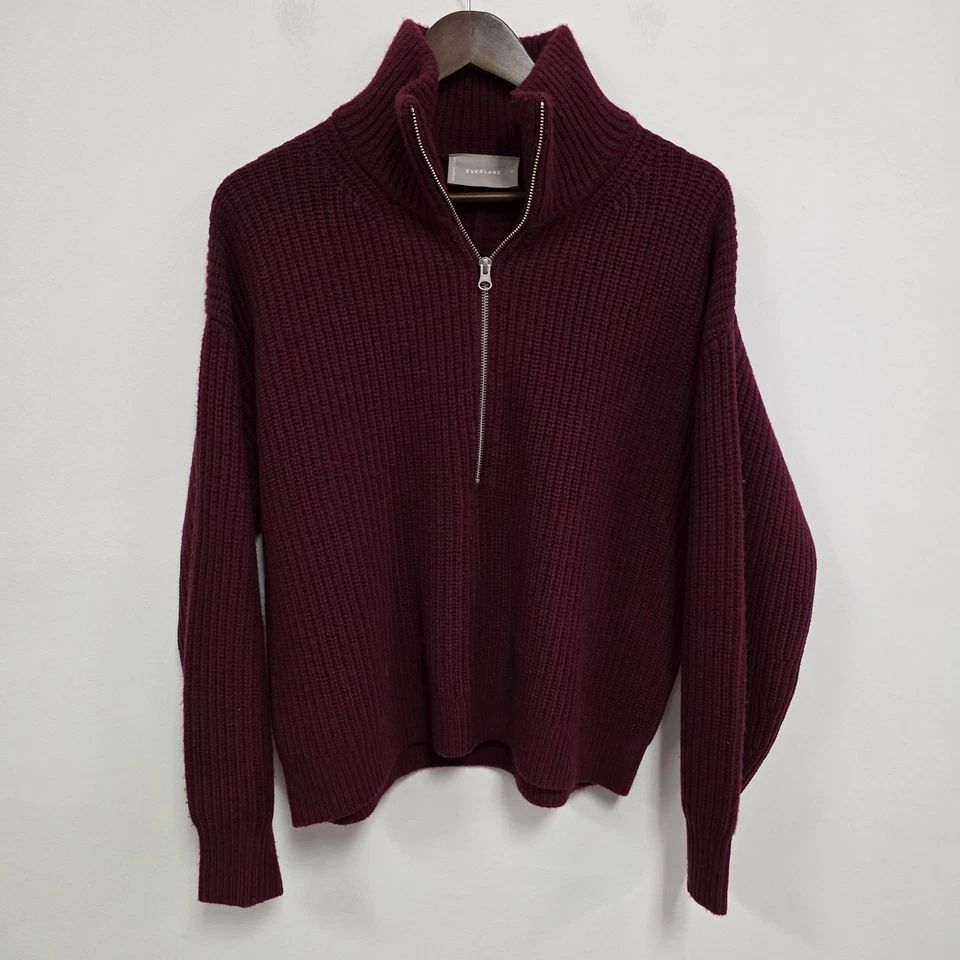 Suéter Everlane Mujer Grueso Lana Acanalado Cremallera Talla M Gran Tamaño Rojo Borgoña Foto 1 de 4