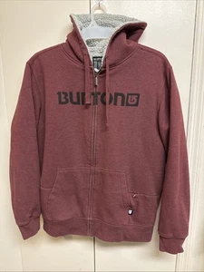 Burton Snowboard Large Hoodie Maroon Burgundy Sherpa Lined Unisex - Picture 1 of 5