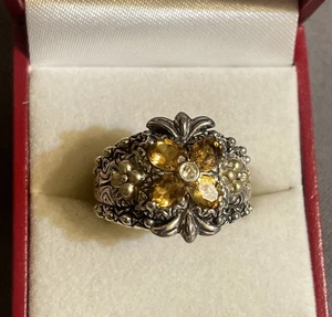 Anello Bixby in argento sterling 925/18 carati e fiore citrino 18 carati misura 6 - Foto 1 di 8