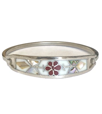 Vintage Sterling? Pulsera con bisagras Taxco México multicolor abulón/MOP sin probar Foto 1 de 4
