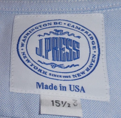 J. PRENSA OCBD Azul 15.5 x 33 CLÁSICO Tela Oxford Botón con Solapa de Bolsillo Foto 1 de 4