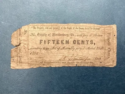 ~1862  50 Cents County of Mecklenburg, Virginia - Civil War Fractional Currency - Image 1 of 2