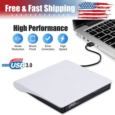 Slim External CD DVD RW Drive USB 3.0 Writer Burner Player White For Laptop PC - Image 1 of 4