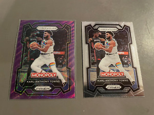 2023-24 PRIZM MONOPOLY KARL ANTHONY TOWNS PURPLE WAVE REFRACTOR SP & BASE