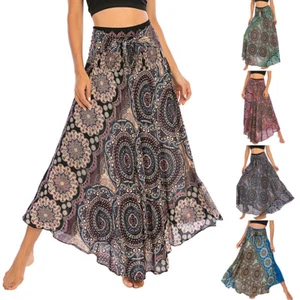 Women's Maxi Boho Skirt Summer Elastic Waist Halter Bohemian Beach Coverup Dress - Picture 1 of 27