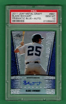 2011 LEAF METAL DRAFT BLAKE SWIHART BLUE REFRACTOR PSA 10 AUTO POP 1 21/25 - Image 1 of 2