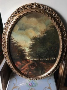 AFFASCINANTE QUADRO OVALE OLIO SU TELA PAESAGGIO FIRMATO ALLA BASE ANNI 70 - Picture 1 of 7
