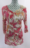 ZoZo Floral Sweater Shirt Top Sheer 3/4 Sleeves Womens Size S