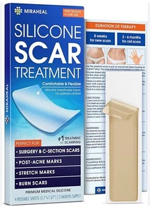 Silicone Scar Sheets - Effective Scar Treatment - 4 reusable sheets (5.7"x1.57") - Picture 1 of 1
