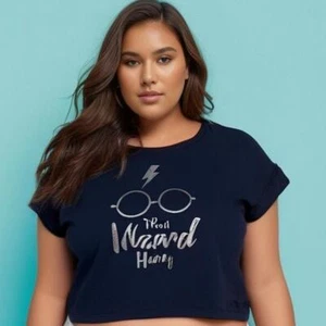 Harry Potter Damen XXL Navy Grafikdruck "Yer a Wizard Harry" Cropped T-Shirt - Bild 1 von 4