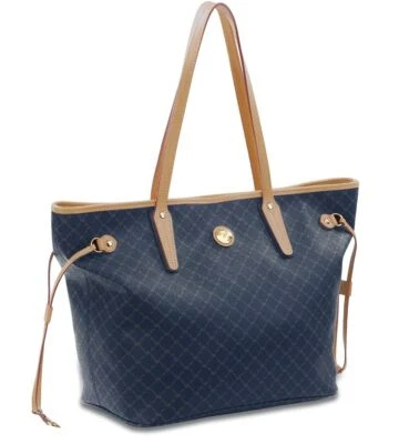 Rioni Signature Navy STA-20222M Designer Canvas Leather Trim Tote Shoulder Bag - Image 1 of 4