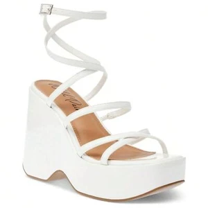 Wild Pair Women Ankle Wrap Wedge Heel Platform Sandals Merina Size US 6.5M White - Picture 1 of 3