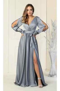 Vestido de noche de manga larga dividido - Imagen 1 de 18