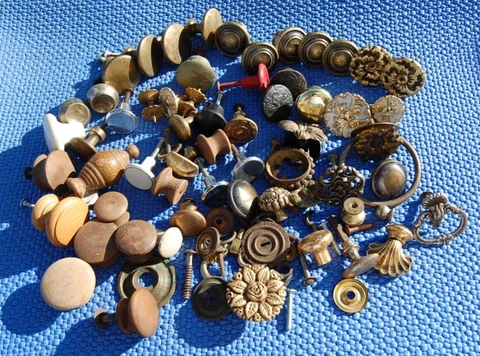 Salvage Lot 57 Cabinet Door Drawer Knobs Vintage Antique Hardware Restoration Cover