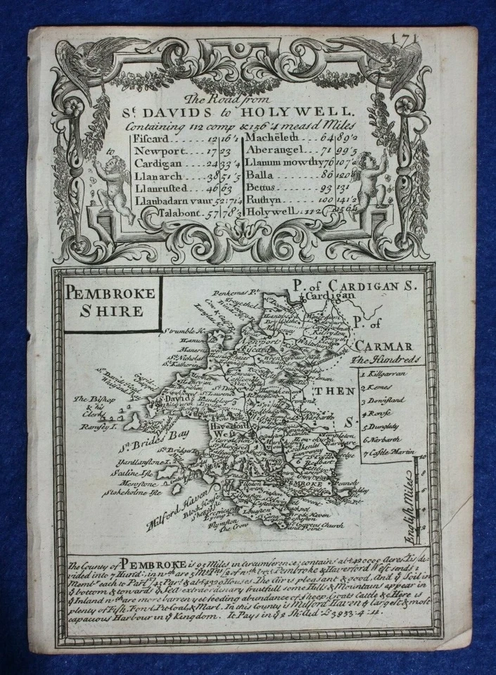 Original antique map from 'Britannia Depicta', PEMBROKESHIRE, Bowen, c.1724 - Image 1 of 2