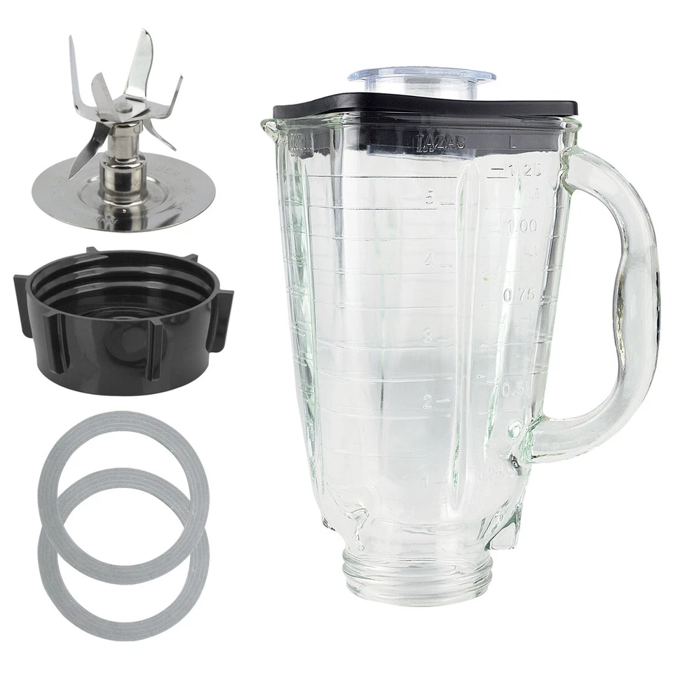 FELJI 5-Cup Square Top 6-Piece Glass Jar Set with Fusion Blade for Oster Blenders