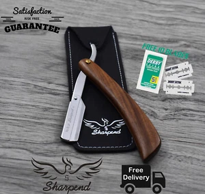 Wood Style Barber Hair Shaving Razor Straight Edge Folding Knife + Free Blades - Picture 1 of 3