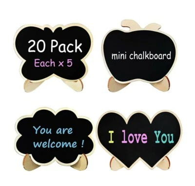 20x Mini Wooden Blackboard Wedding Party Chalkboard Sign Message Table Stand UK - Image 1 of 4