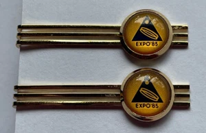 Vintage Gold Tone 2 H-N-215 Expo 87 Men's Tie Bar Slide  Clip JWT-58 - Picture 1 of 9