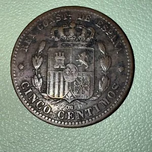 1877-OM Spain 5 Centimos KM# 674 Better Condition - Picture 1 of 4