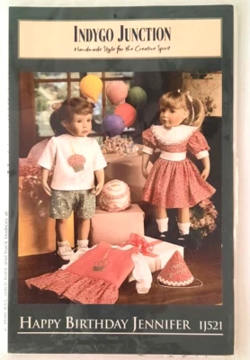 Indygo Junction Happy Birthday Jennifer 17-19" Uncut Doll Clothes Pattern 1998 - Image 1 of 4