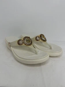 Crocs Sanrah Diamante Wedge White Oyster/Rose Gold Sandals Women Size 4 FlipFlop - Picture 1 of 9