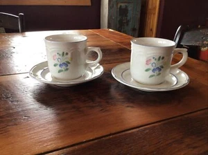 FLORAL EXPRESSIONS Coffee Mug CUP & SAUCER Set STONEWARE Lot Of 2 - Picture 1 of 11