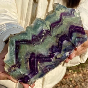 Rebanada de cristal de fluorita color arco iris natural 415G muestra de piedra original - Imagen 1 de 13