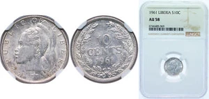 Liberia 1961 10 Cents Silver 900 NGC AU 58 - Picture 1 of 1