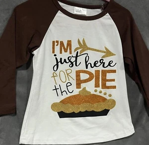 Thanksgiving Girls Long Sleeve Shirt Im Just Here For The Pumpkin Pie Glitter S - Picture 1 of 9