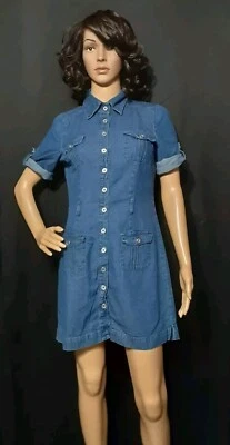 JFW Dress Misses 7 8 Blue Jean Junior Button Up Pockets Streetwear Casual - Image 1 of 4