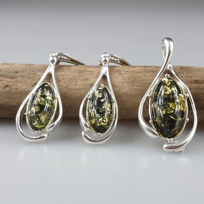 conjunto de brinco e colar de joias prata 925 presente âmbar Batic para mulheres - Imagem 1 de 4