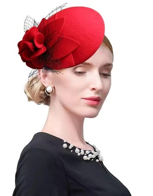 Wool Fascinator Pillbox Hat Winter British Wool Felt Hat for Women Wedding Ch... Foto 1 de 4