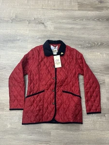 John Partridge Quilted Jacket Womens Small Snap Closure Claret & Navy NWT - Picture 1 of 9