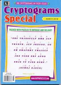 KAPPA 2018 MARCH, CRYPTOGRAMS SPECIAL PUZZLES - Picture 1 of 1