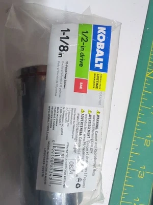 KOBALT 22600, 1-1/8in. 1/2 Drive Deep 12pt SAE Socket, USA Made Sealed - Image 1 of 2