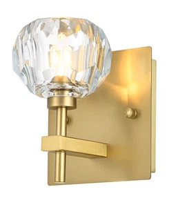 Crystal Wall Sconce Light Fixture Goldish Modern Bathroom Bedroom or Dining Room - Picture 1 of 7