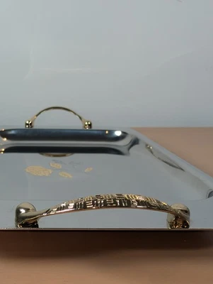 18/10 Inox and Gold Mixed Metal Serving Tray, with Rose Hammered Detail - Image 1 of 4