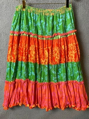 Sigrid Olsen Skirt Womens L Multicolor Tiered Ruffle Elastic Waist Beach Boho - Image 1 of 4